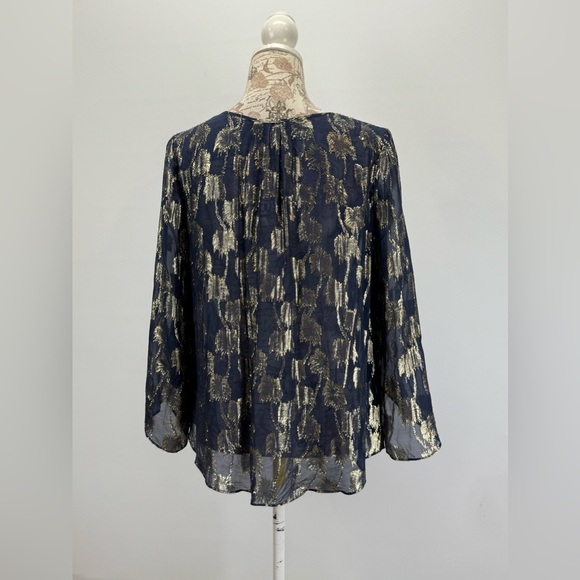 LILLY PULITZER Sheer BECCER Silk Navy blouse with Gold palm tree design size M - Picture 6 of 16